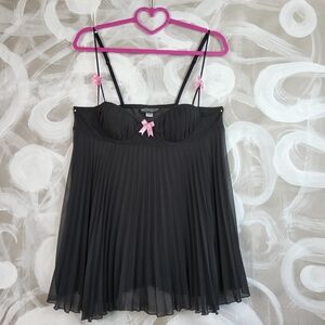 Y2K VTG CINEMA ETOILE Seductivewear Babydoll Black Mesh Pink Bows Coquette Sz L